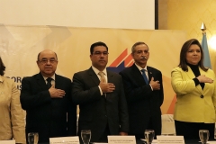 Óscar Pineda Navas, Presidente de la CSJ. Raul Melara, Fiscal General. Néstor Castaneda, presidente del TEG. Kenya Melgar, directora UTE